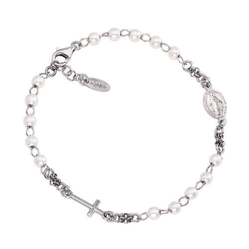Silver Rosary bracelet w/ Pearls - Guadalupe Gifts