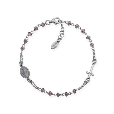 Silver Rosary bracelet w/ Purple Crystals - Guadalupe Gifts