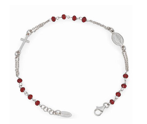 Silver Rosary Bracelet w/ Red Crystals - Guadalupe Gifts