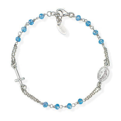 Silver Rosary Bracelet w/ Sky Blue Iridescent Crystals - Guadalupe Gifts