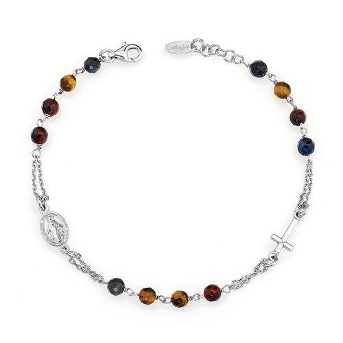 Silver Rosary bracelet w/ Tigers Eyes - Guadalupe Gifts