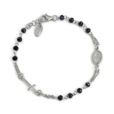 Silver Rosary Bracelet with Black Crystals - Guadalupe Gifts