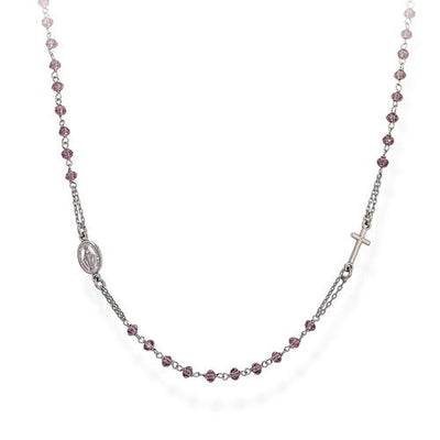 Silver Rosary Choker w/ Purple Crystals - Guadalupe Gifts