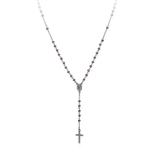 Silver Rosary Necklace w/ Violet Crystals - Guadalupe Gifts