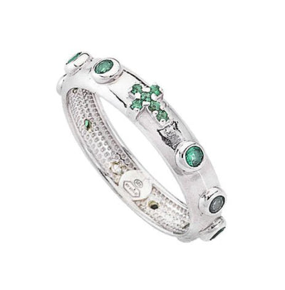 Silver Rosary Ring w/ Green Zirconias - Guadalupe Gifts