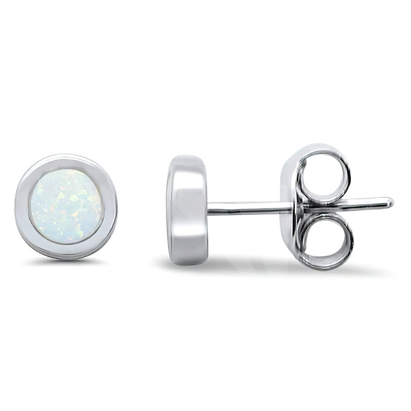 Silver Round Earrings w/ White Opal - Guadalupe Gifts
