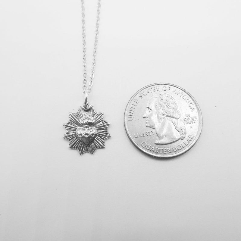 Silver Sacred Heart Radiant Necklace - Guadalupe Gifts