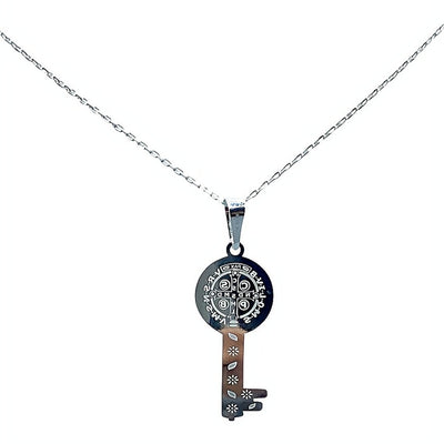 Silver St Benedict Medal Key Grand Medal Necklace - Guadalupe Gifts