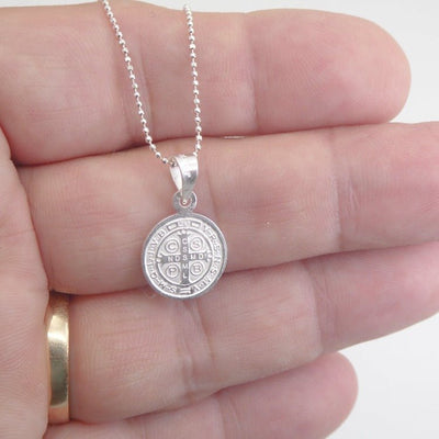 Silver St Benedict Medal Mini Round Pendant - Guadalupe Gifts