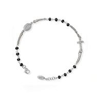 Silver Studded Cross Rosary Bracelet w/ Black Zirconias - Guadalupe Gifts