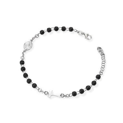 Silver Tau Cross Rosary Bracelet w/ Black Crystals - Guadalupe Gifts
