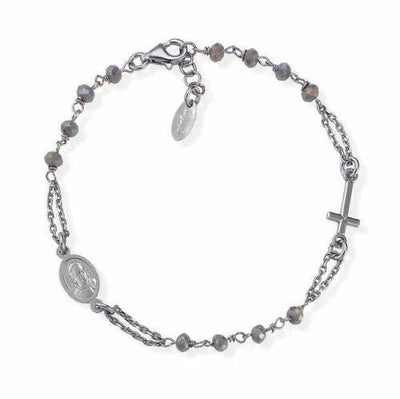Silver Virgin Mary & Cross Bracelet w/ Crystals - Guadalupe Gifts