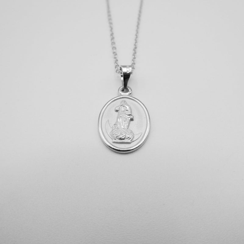Silver Virgin Mary Oval Necklace - Guadalupe Gifts