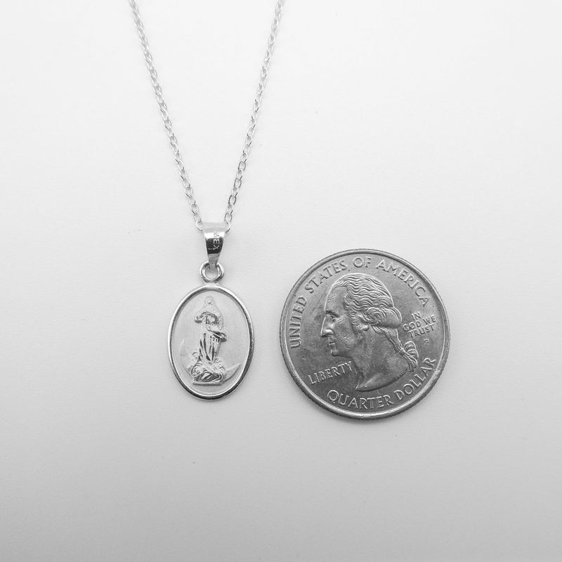 Silver Virgin Mary Oval Necklace - Guadalupe Gifts