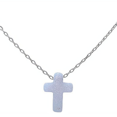 Silver White Opal Cross Charm Necklace - Guadalupe Gifts