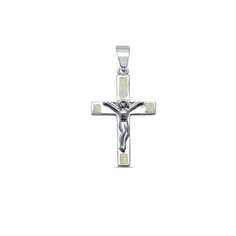 Silver White Opal Crucifix Necklace - Guadalupe Gifts