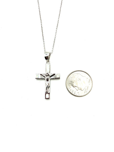 Silver White Opal Crucifix Necklace - Guadalupe Gifts