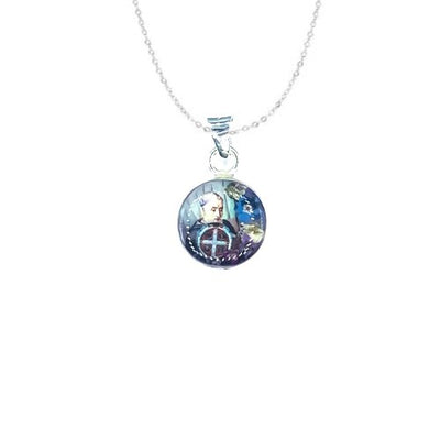 St Benedict Medal Mini Round Pendant w/ Pressed Flowers - Guadalupe Gifts