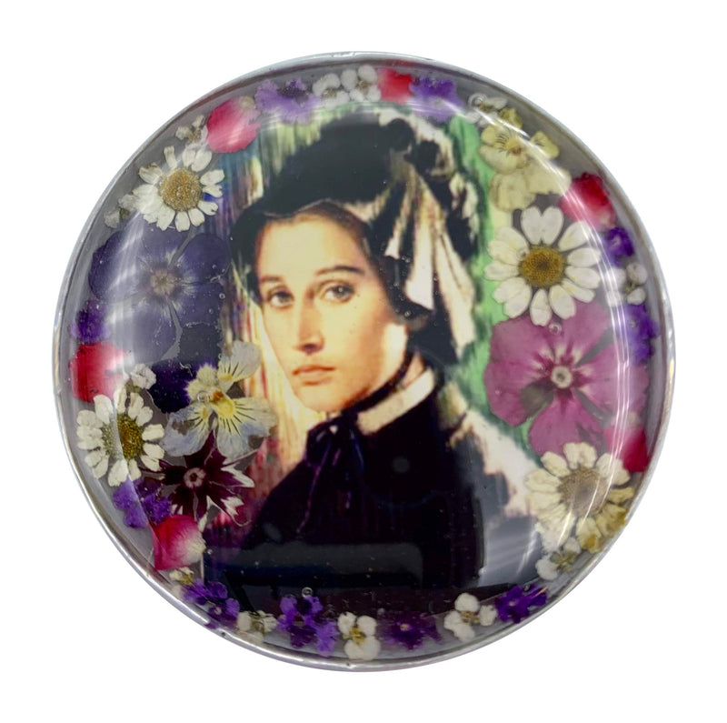 St Elizabeth Ann Seton Rosary Box w/ Pressed Flowers 2.9" x 1.5" x 2" - Guadalupe Gifts