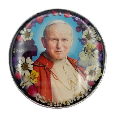 St John Paul II Rosary Box w/ Pressed Flowers 2.9" x 1.5" x 2" - Guadalupe Gifts