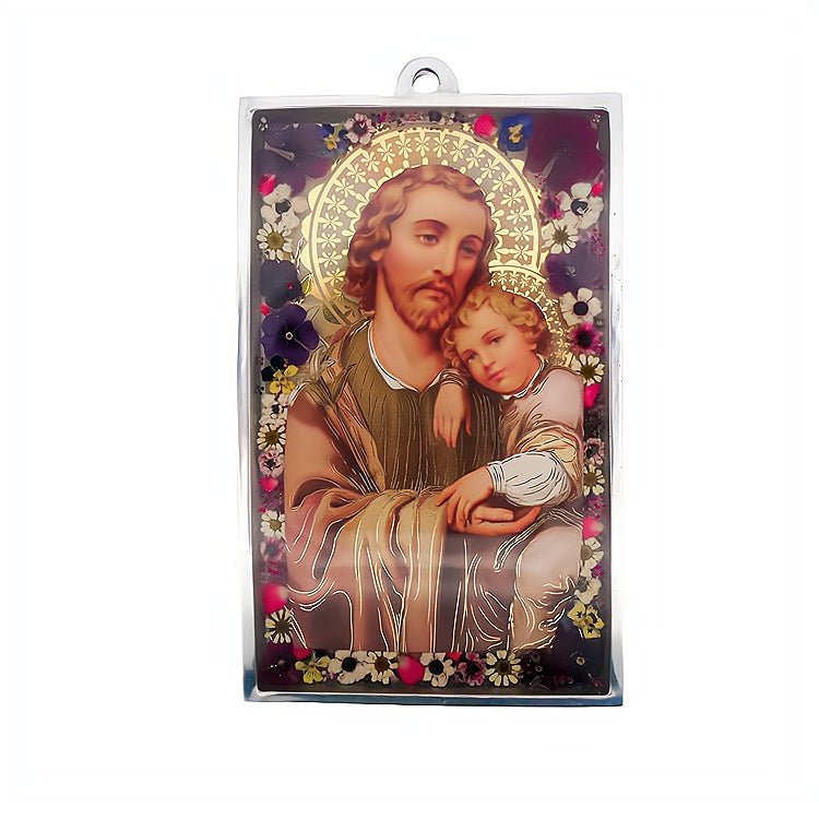 St Joseph Wall Frame w/ Pressed Flowers 7.9" x 5.1" - Guadalupe Gifts