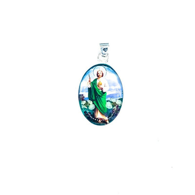 St Jude Small Pendant w/ Pressed Flowers - Guadalupe Gifts