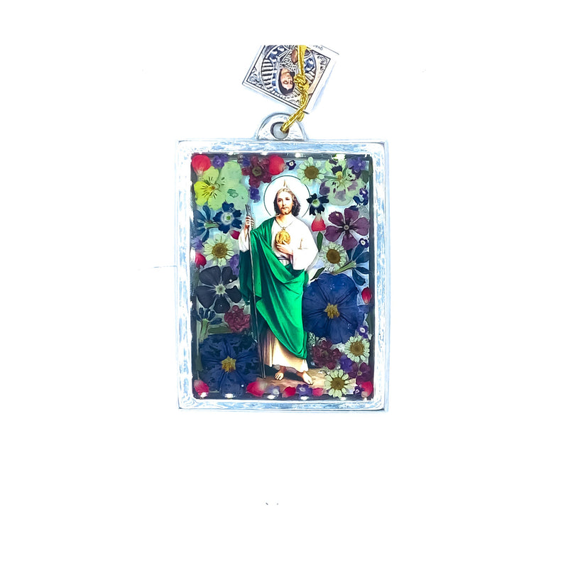 St Jude Wall Frame w/ Pressed Flowers 4.5" x 3.25" - Guadalupe Gifts
