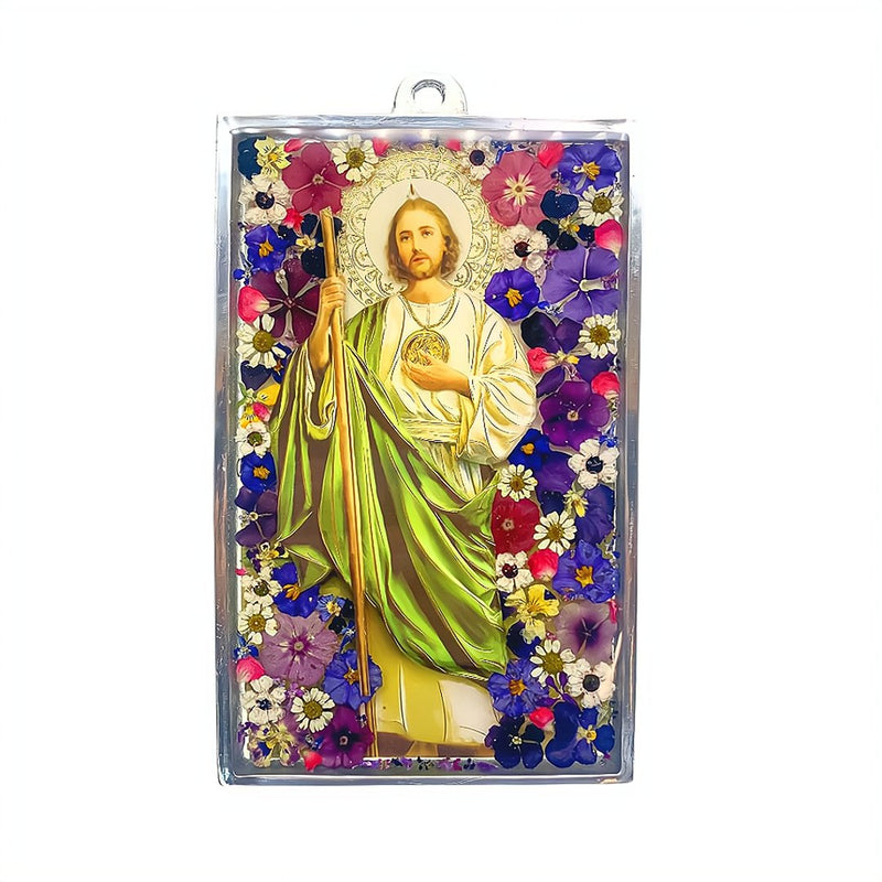 St Jude Wall Frame w/ Pressed Flowers 7.9" x 5.1" - Guadalupe Gifts