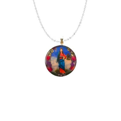 St Lucy Medium Round Pendant w/ Pressed Flowers - Guadalupe Gifts