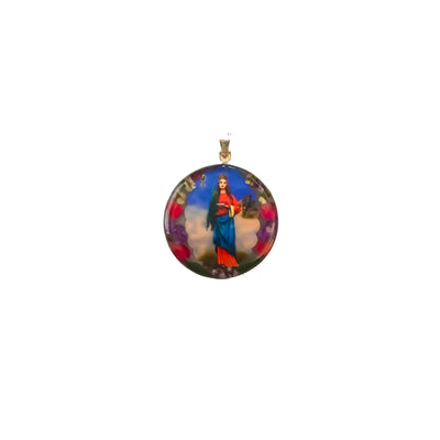 St Lucy Medium Round Pendant w/ Pressed Flowers - Guadalupe Gifts
