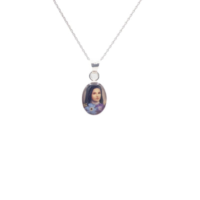 St Therese of Lisieux Mini Oval Pendant w/ Pressed Flowers - Guadalupe Gifts