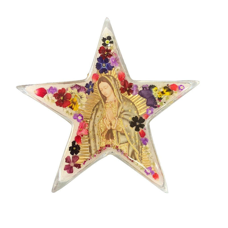 Star Guadalupe Pewter Ornament w/ Pressed Flowers - Guadalupe Gifts