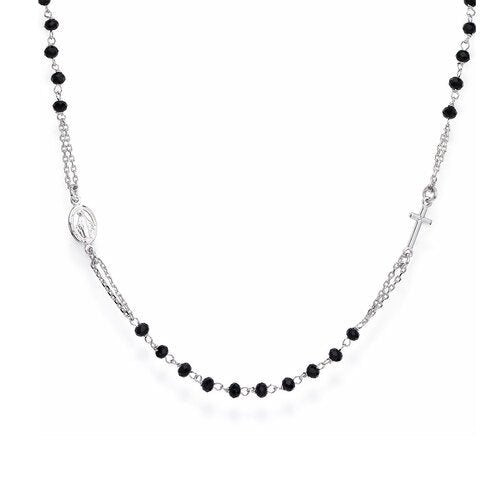 Sterling silver Rosary choker with black cubic zirconia, rhodium - Guadalupe Gifts