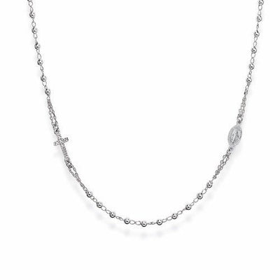 Sterling silver Rosary choker with Cross pave, rhodium - Guadalupe Gifts