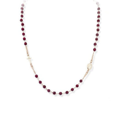 Sterling Silver Rosary Classic Choker Ruby Agate Beads-rose - Guadalupe Gifts