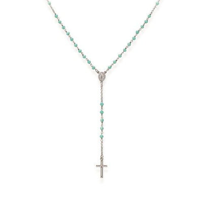 Sterling silver Rosary classic green and tiffany crystals - Collection Rosary - Rhodium - Guadalupe Gifts