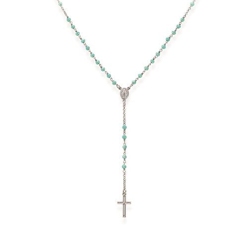 Sterling silver Rosary classic green and tiffany crystals - Collection Rosary - Rhodium - Guadalupe Gifts