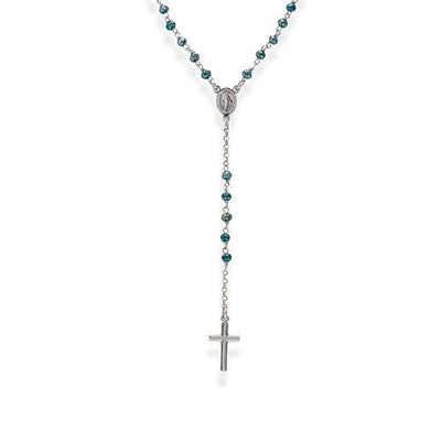 Sterling silver Rosary classic necklace Blue crystals - Guadalupe Gifts