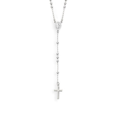 Sterling Silver Rosary Classic Necklace, Rhodium - Guadalupe Gifts