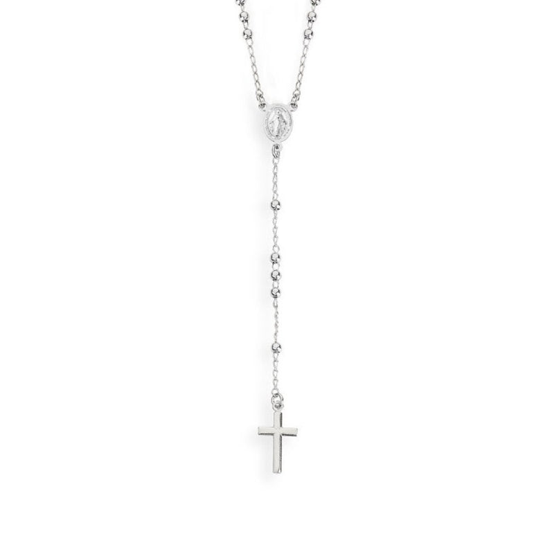 Sterling Silver Rosary Classic Necklace, Rhodium - Guadalupe Gifts