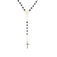 Sterling silver Rosary classic necklace with black cubic zirconia, rose - Guadalupe Gifts