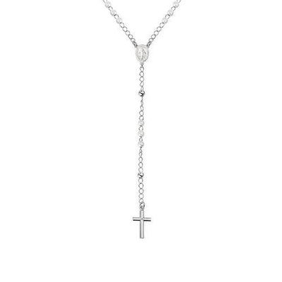 Sterling silver Rosary classic necklace with pearls, rhodium - Guadalupe Gifts