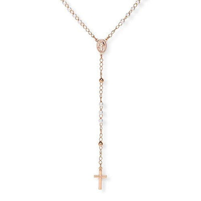 Sterling silver Rosary classic necklace with pearls, rose - Guadalupe Gifts