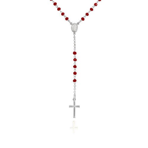 Sterling Silver Rosary Classic Red Crystals - Guadalupe Gifts