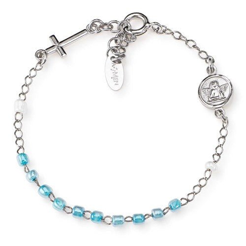 Sterling silver Rosary junior bracelet with Blue cubic zirconia - Guadalupe Gifts