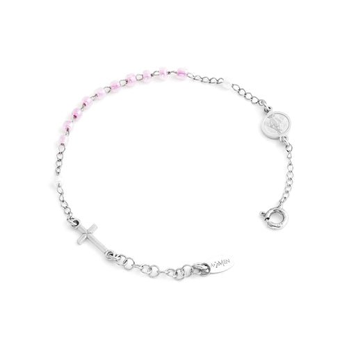 Sterling silver Rosary junior bracelet with pink cubic zirconia - Guadalupe Gifts