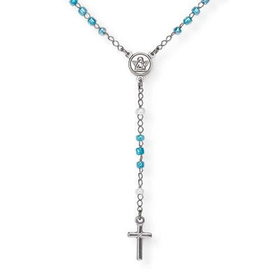 Sterling silver Rosary junior necklace with blue cubic zirconia - Guadalupe Gifts