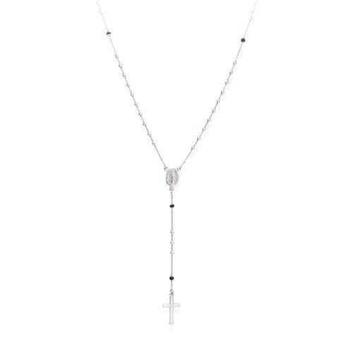 Sterling silver Rosary necklace, Rhodium - Guadalupe Gifts