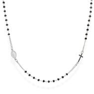 Sterling Silver Rosary necklace with blk crystals and blk cubic zirconia cross - Guadalupe Gifts