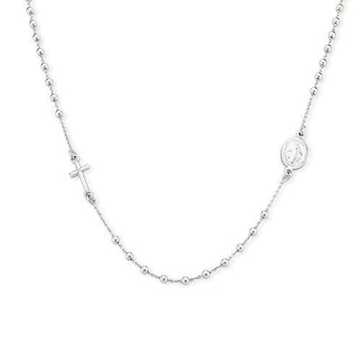 Sterling Silver Rosary Round Necklace Diamond Silver - Guadalupe Gifts